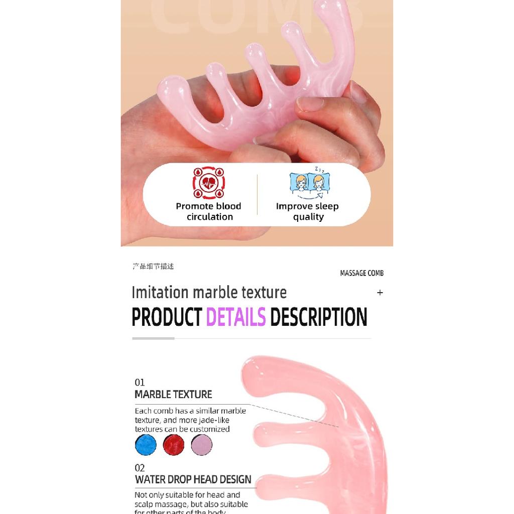 1PCS Five Tooth Massage Comb Resin White/Pink Head Massage Comb For Home Use Portable Massage Comb