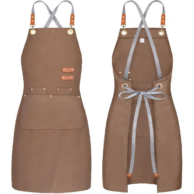 chef apron bib tool apron for man woman cross back straps with 4 pockets for kitchen cooking gardening baking working