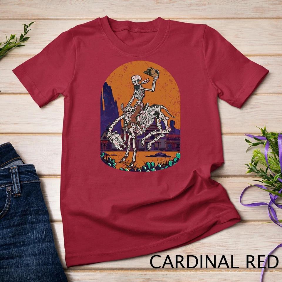 Western Country Cowgirl Cowboy Skeleton Halloween Spooky Unisex T-shirt 3 M