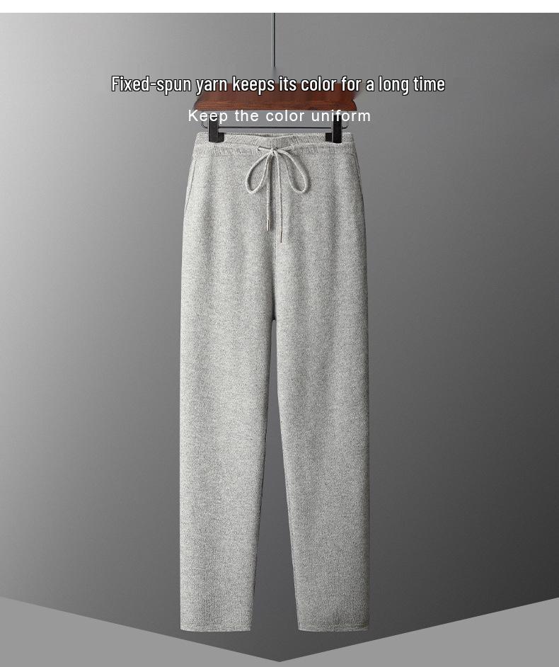 Men's Cashmere Trousers: Versatile, Four-Way Stretch, Trendy Loose Fit, Split Hem, Solid Color for Autumn and Winter.