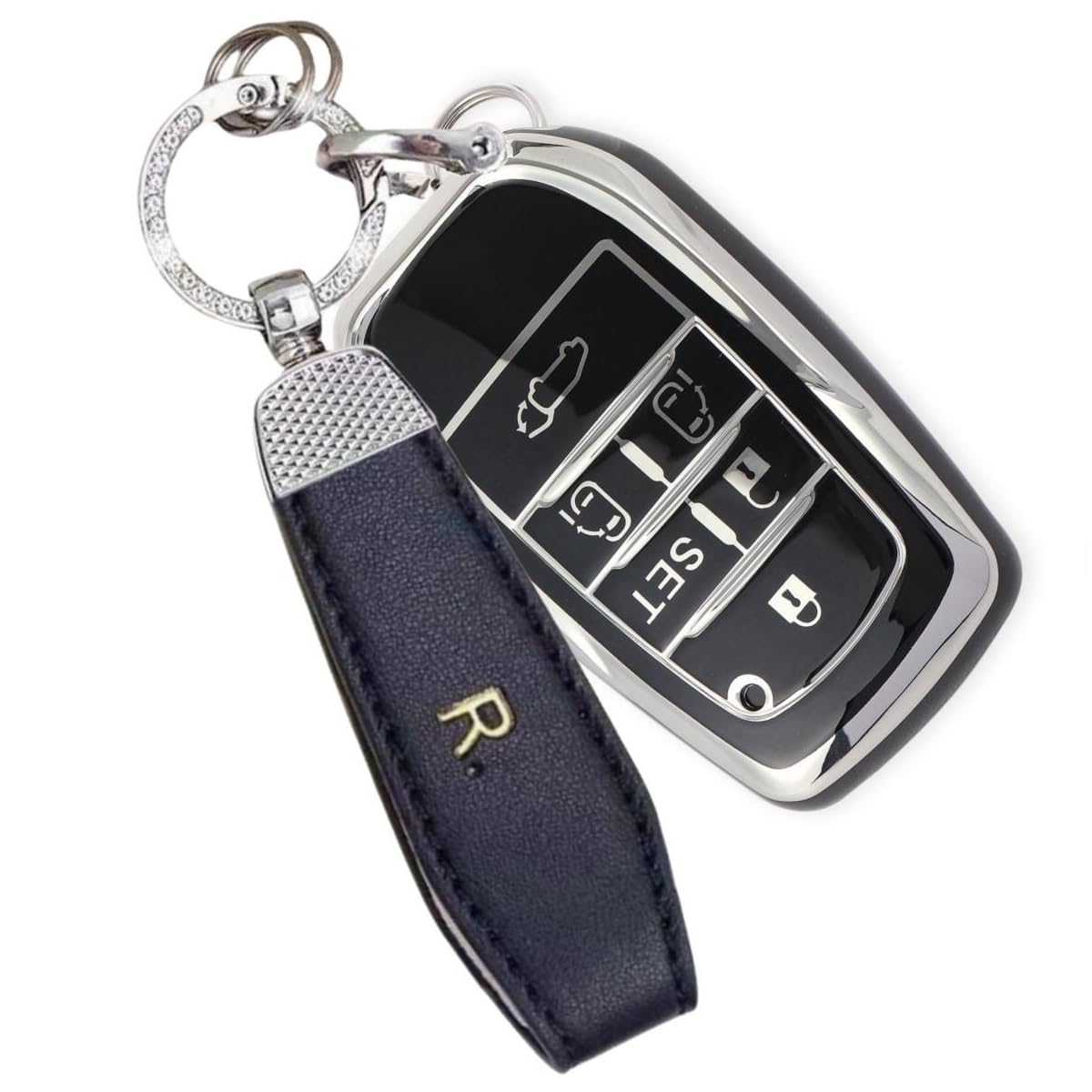 

YANMW Чехол для ключа серии Alphard 30, совместимый с Toyota Alphard Vellfire серии 30, модели поздние и ранние, чехол для ключа, 6 кнопок, край (Серебряный черный)