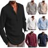 Camisas de manga comprida masculinas de linho de algodão verão cor sólida gola alta casual estilo praia tamanho grande