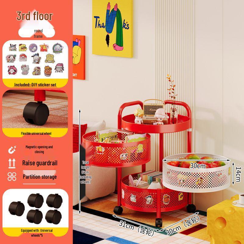 Mobile Floor-standing Storage Rack with Wheels for Bedroom, Living Room, Snacks, Essentials, and Vegetables