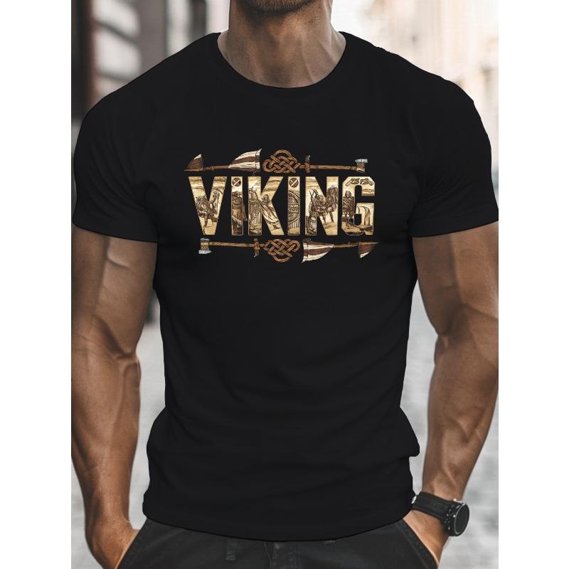 Casual Short-Sleeve T-Shirts for Men Featuring a Warrior VIKING Graphic, Perfect for Summer Wear And Daily Activities for Big And Tall Individuals