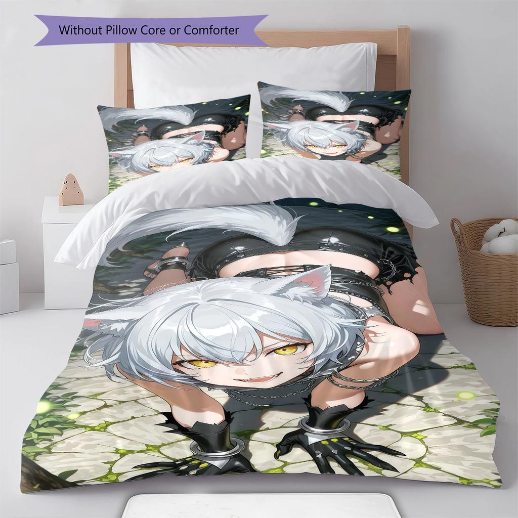 Anime Pattern Bedding Quilt Set Quilt Cover Pillowcase Home Decoration Birthday Gift (1 * Duvet Cover + 2 * Pillowcase, Without Core)