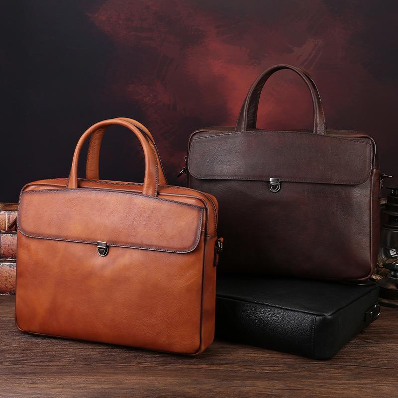 Men's Large Genuine Leather Briefcase: Business Casual Document & Laptop Bag