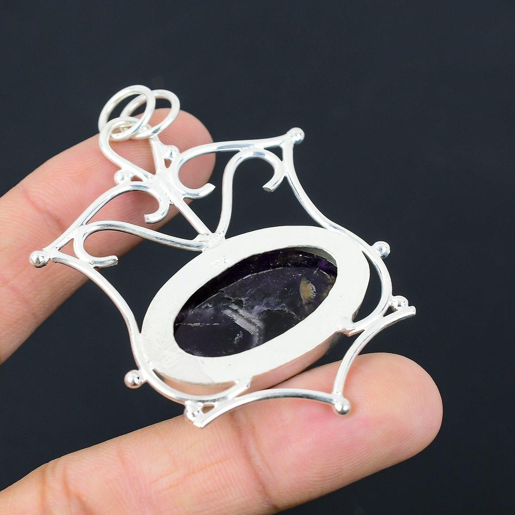 Cadou de nuntă pentru ea Pandantiv din argint 925 cu piatră prețioasă ametist natural chevron