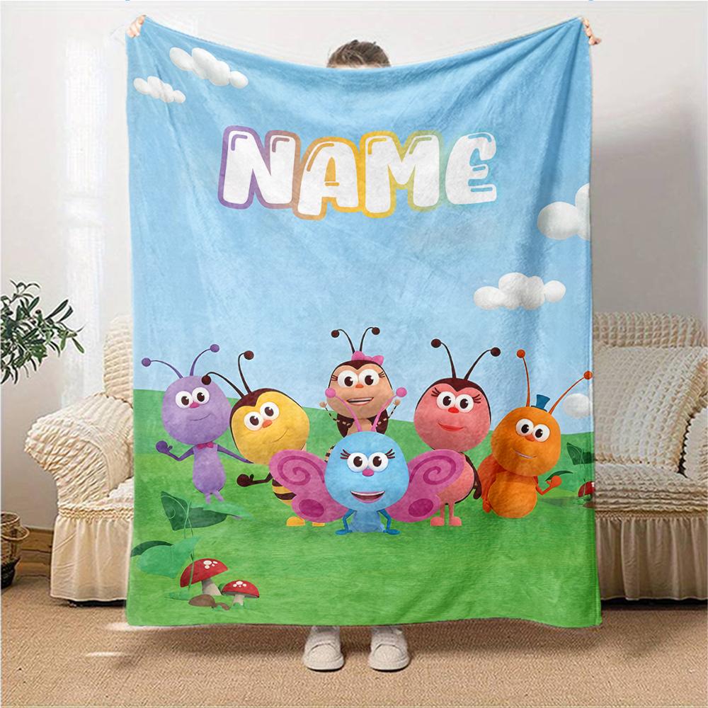 Custom Name Bugs Garden Party Blanket For Couch Bed Plush Cozy Fuzzy Blanket Super Soft Warm Blankets For Fall And Winter 09167