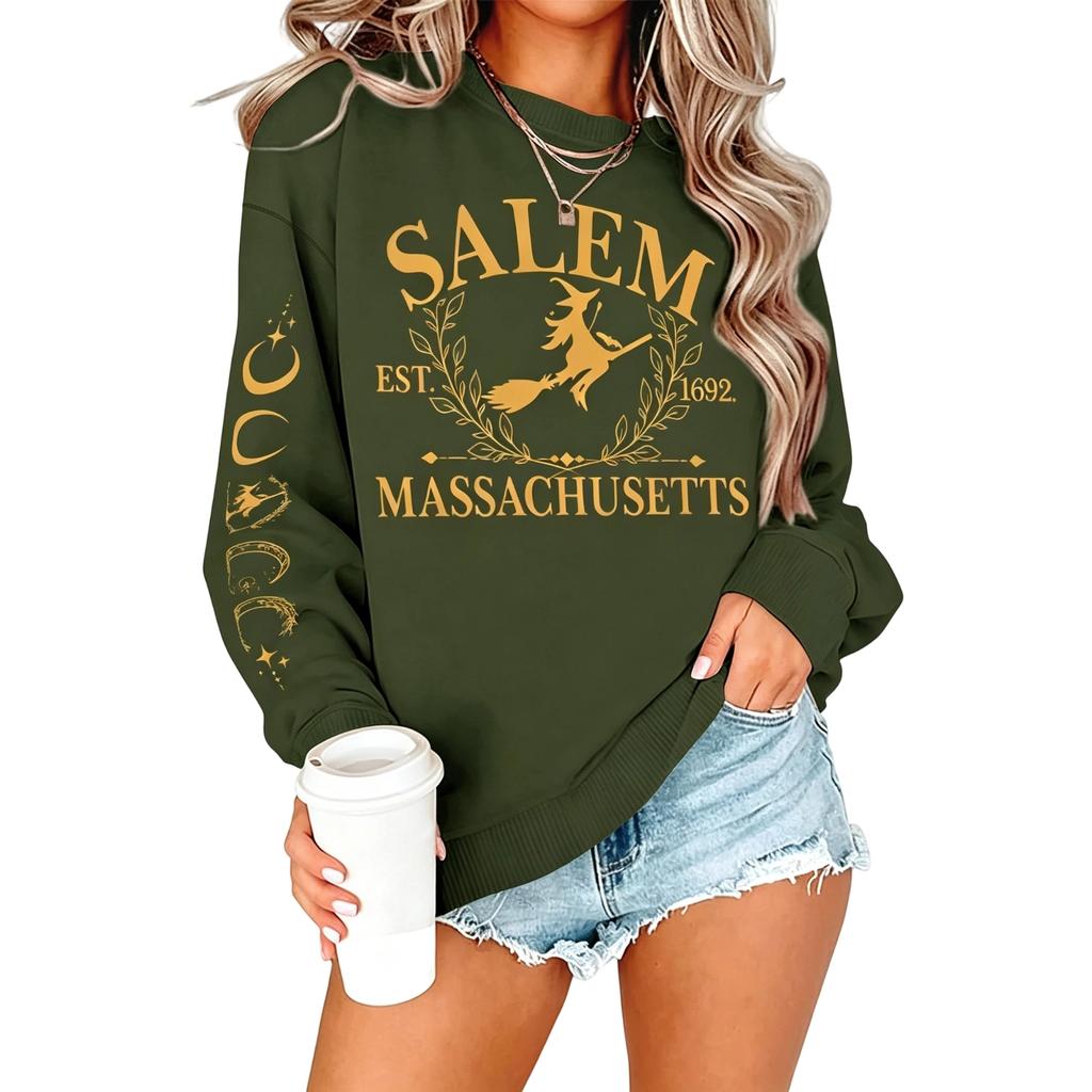 Women's Casual Halloween Print Long Sleeve Neck Sweatshirt