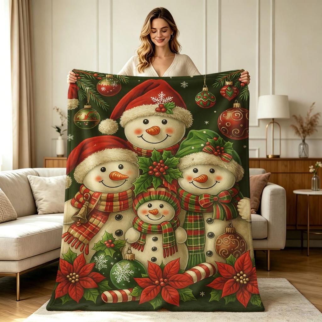 Soft Warm Flannel Throw Blanket with Cute Snowman Family Christmas Holiday Print All Season Cozy Decorative Blanket for Sofa Couch Living Room Bedroom