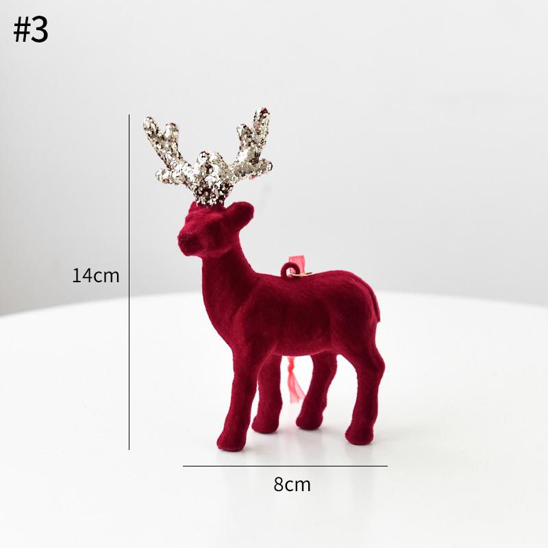 Red Flocking Christmas Tree Pendent Christmas Bells Snow Elk Hanging Ornament Decorations New Year Xmas Festive Atmosphere Decor