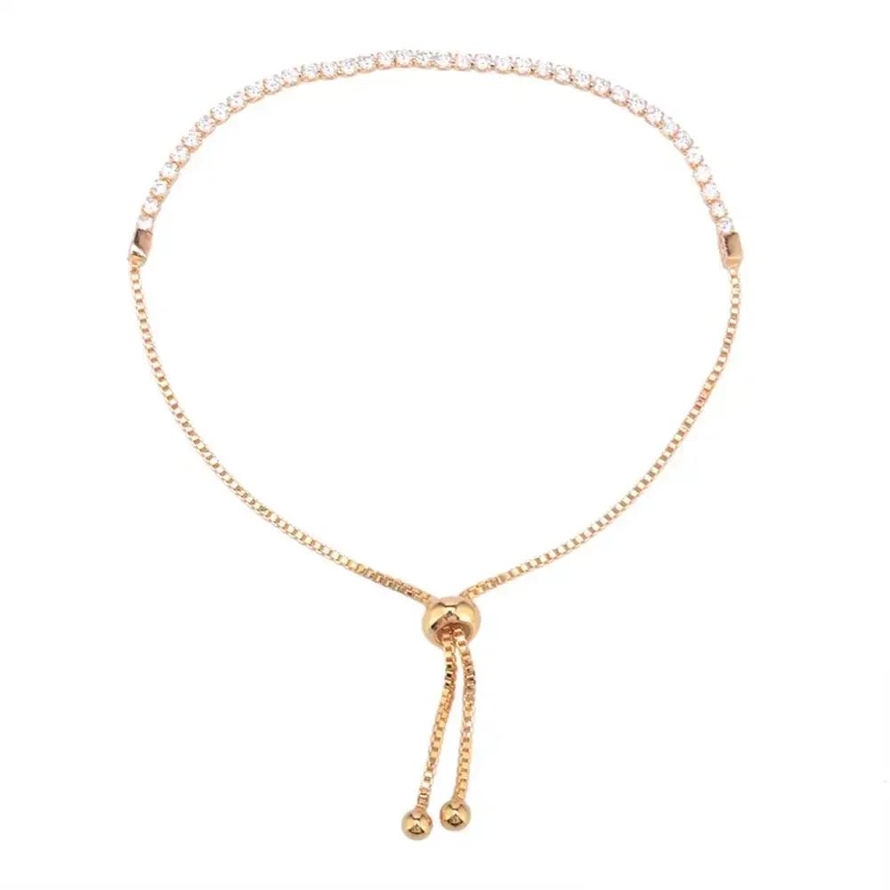 Fashion Shiny Crystal Push Pull Bracelet Light Luxury Micro Inlaid Zircon Women Bracelet Simple Adjustable Stylish Jewelry золотой