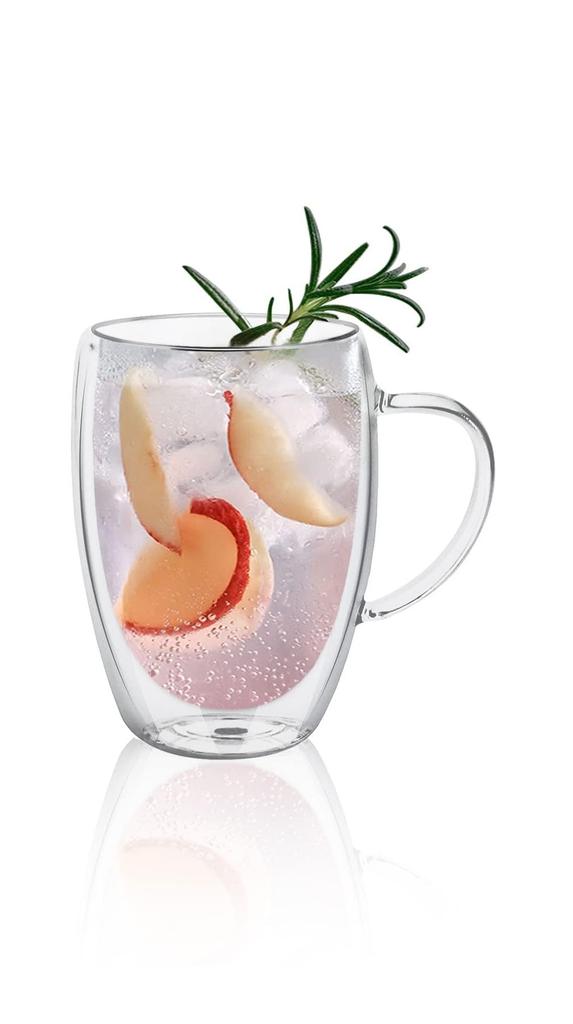 Cană dublă din sticlă, ușoară, mare, fabricată din sticlă transparentă, rezistentă la mașina de spălat vase, pentru cuptorul cu microunde, 1 bucată, sticlă rezistentă la căldură, mâner, sigură, VX-MG3