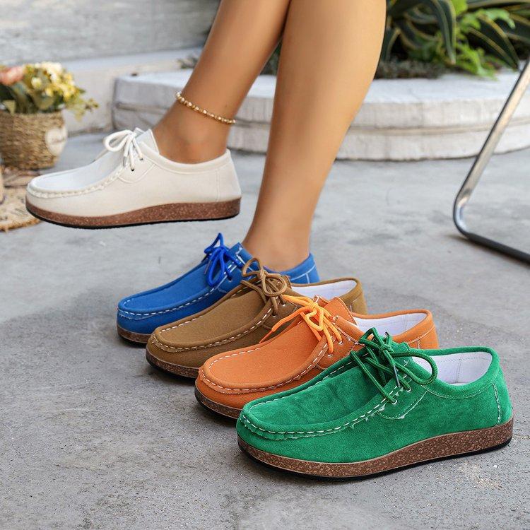 Women's Casual Faux Suede Walking Shoes Round Toe Lace-Up Work Office Driving Moccasins Shoes for Women Non-Slip Comfortable Penny Flat Loafers