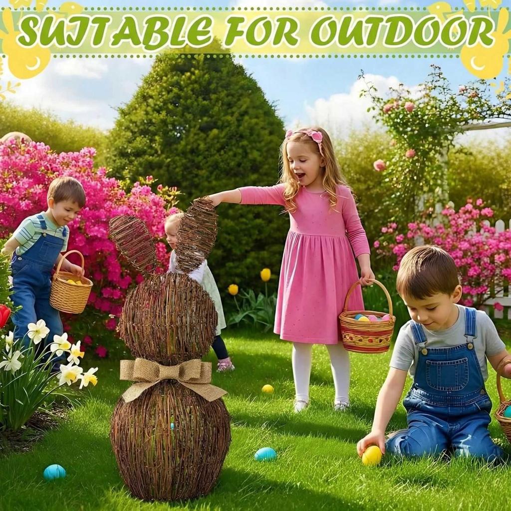 Fundă Decorativă de Paște din Ratan Împletit, 45 cm, Decor de Masă de Paște, Statuetă Decorativă de Primăvară și Vară, Ratan Împletit