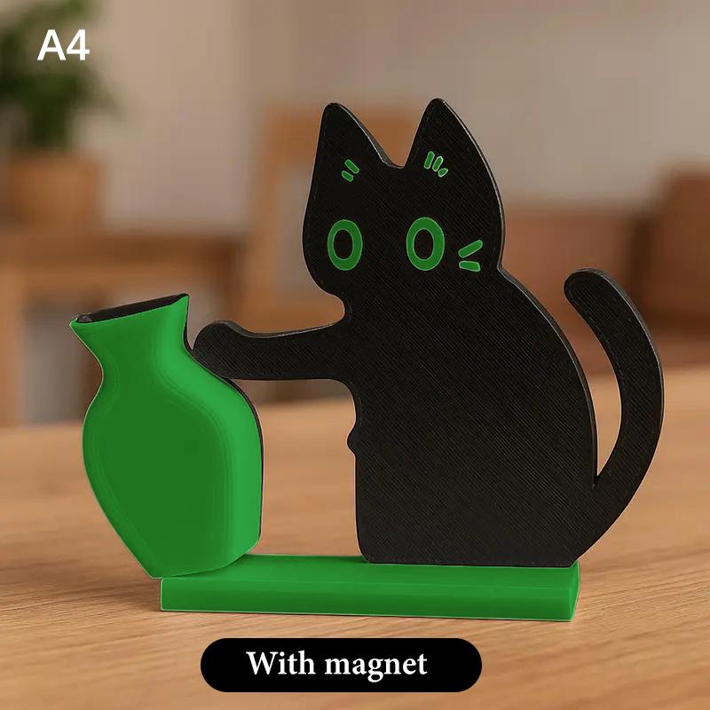 Schwarze Katze schiebt Vase Deko Katzenbart Sammlung & Erinnerungsbox Kühlschrankmagnet Heim Büro Deko Perfektes Geschenk für Katzenliebhaber