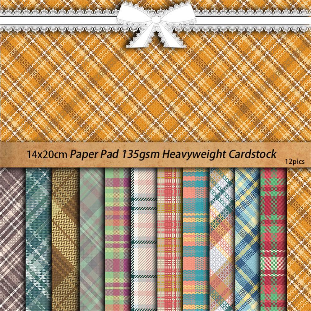 12 Sheets Retro Plaid Collage Material Paper for Journaling and DIY Stickers