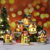 LED Miniature Christmas Village Set Durable Resin House Decor with Lights Holiday Home Ornaments Gift Kids Xmas Decorations