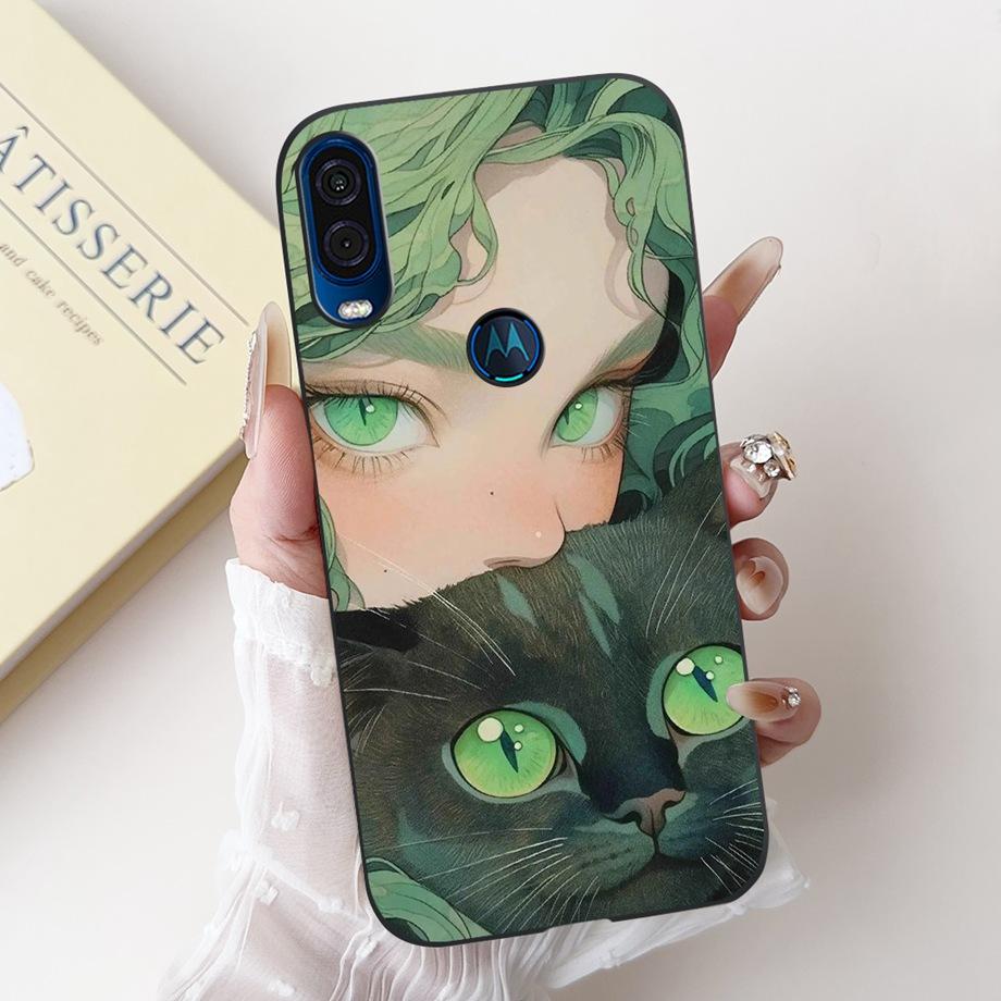 For Motorola One Vision One Macro Phone Case Motorola P50 Back Cover Soft Matte Silicone Slim Fundas Lovely Panda Rabbit Flower