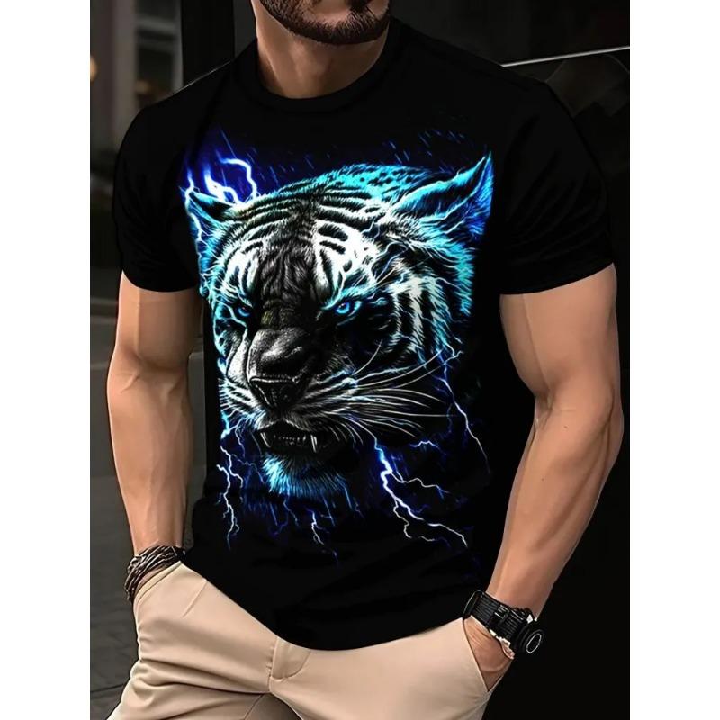 3D Printed Cool Tiger T-Shirt for Men Animal Pattern Tees Summer Street Short Sleeve Round Neck Tops Fashion T Shirts