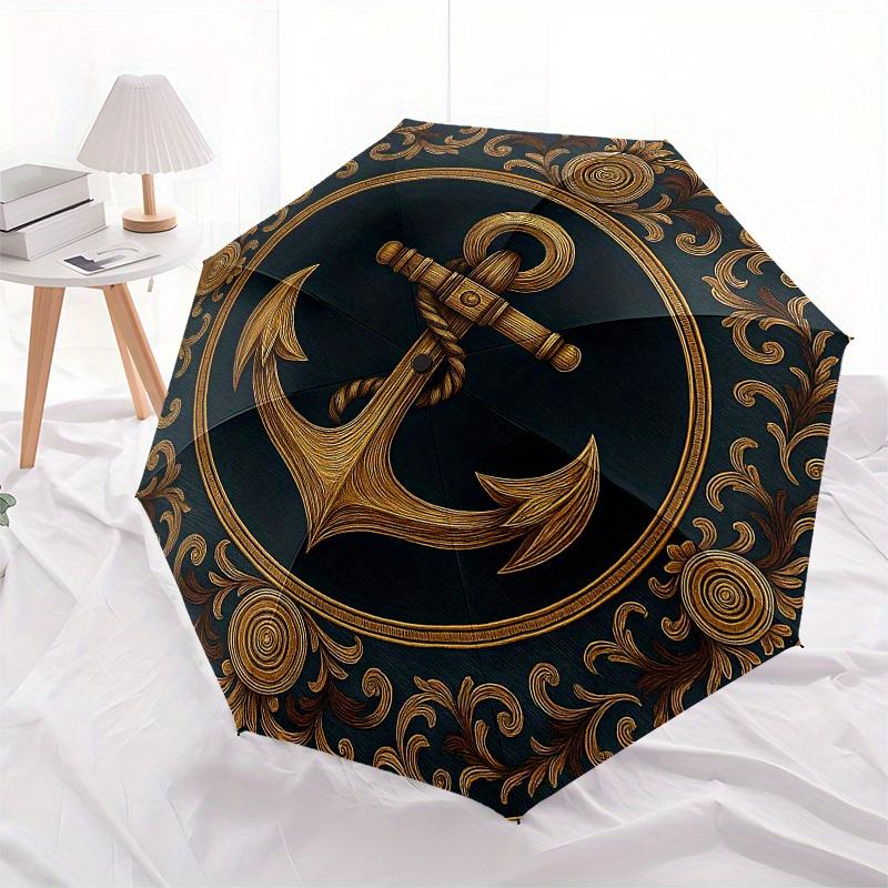 Nautical Anchor Decorative Plate - Maritime Theme WallArtUmbrella, Portable 3-Fold Compact Umbrella for Men & Women Gift