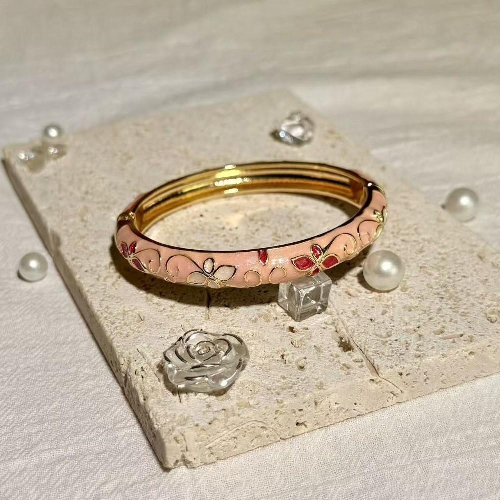 Spring Button Open Cuff Bracelet Colorful Dainty Jewelry Vintage Four-leaf Clover Bangle  for Women