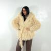 Womens Oversized Faux Fur Coat With Hood Longline Streetwear Winter Jacket In Beige Chocolate Wine Red