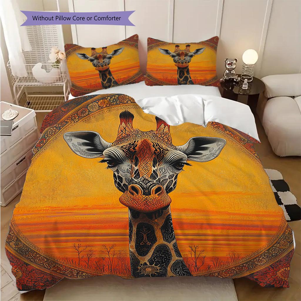 Grassland Giraffe Pattern Bedding Quilt Set Quilt Cover Pillowcase Home Decoration Birthday Gift (1 * Duvet Cover + 2 * Pillowcase, Without Core)