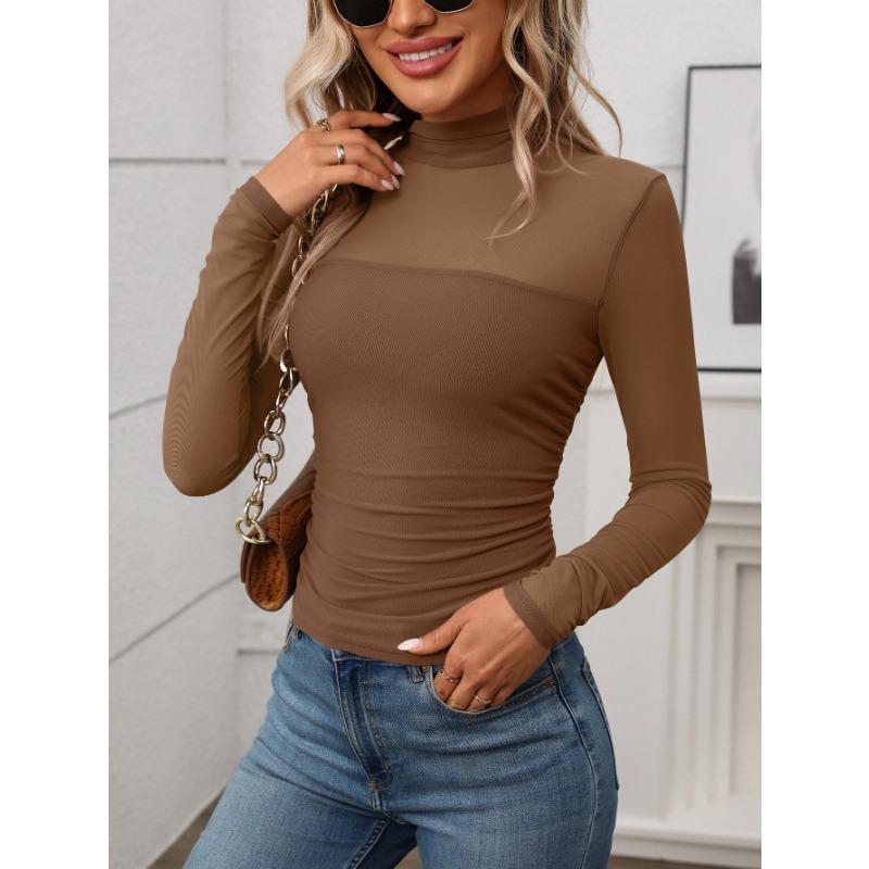 Damen S Durchsichtiges Netz Langarm T-Shirt Fake Zweiteiler Enganliegend Y2k Oberteil