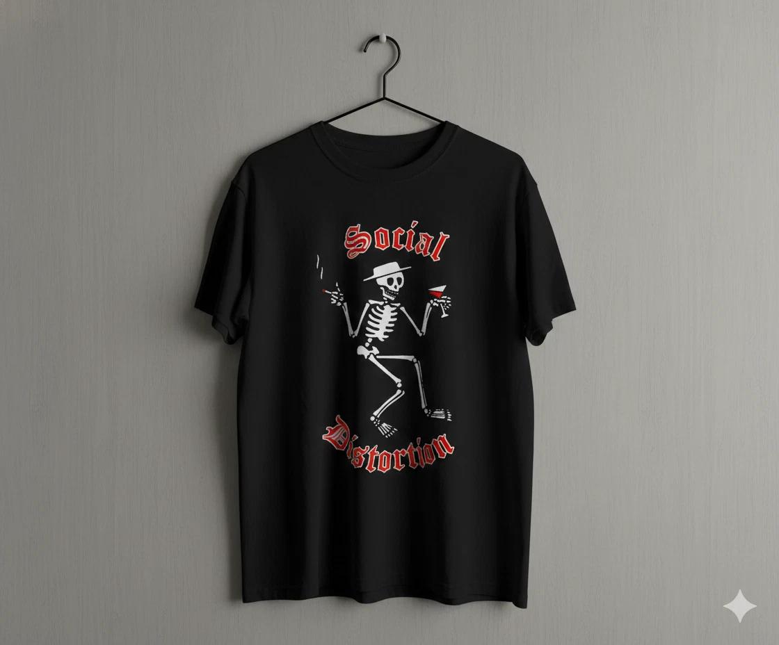 Social Distortion Skeleton Graphic T-Shirt Black Punk Rock Band Tee - T479 S