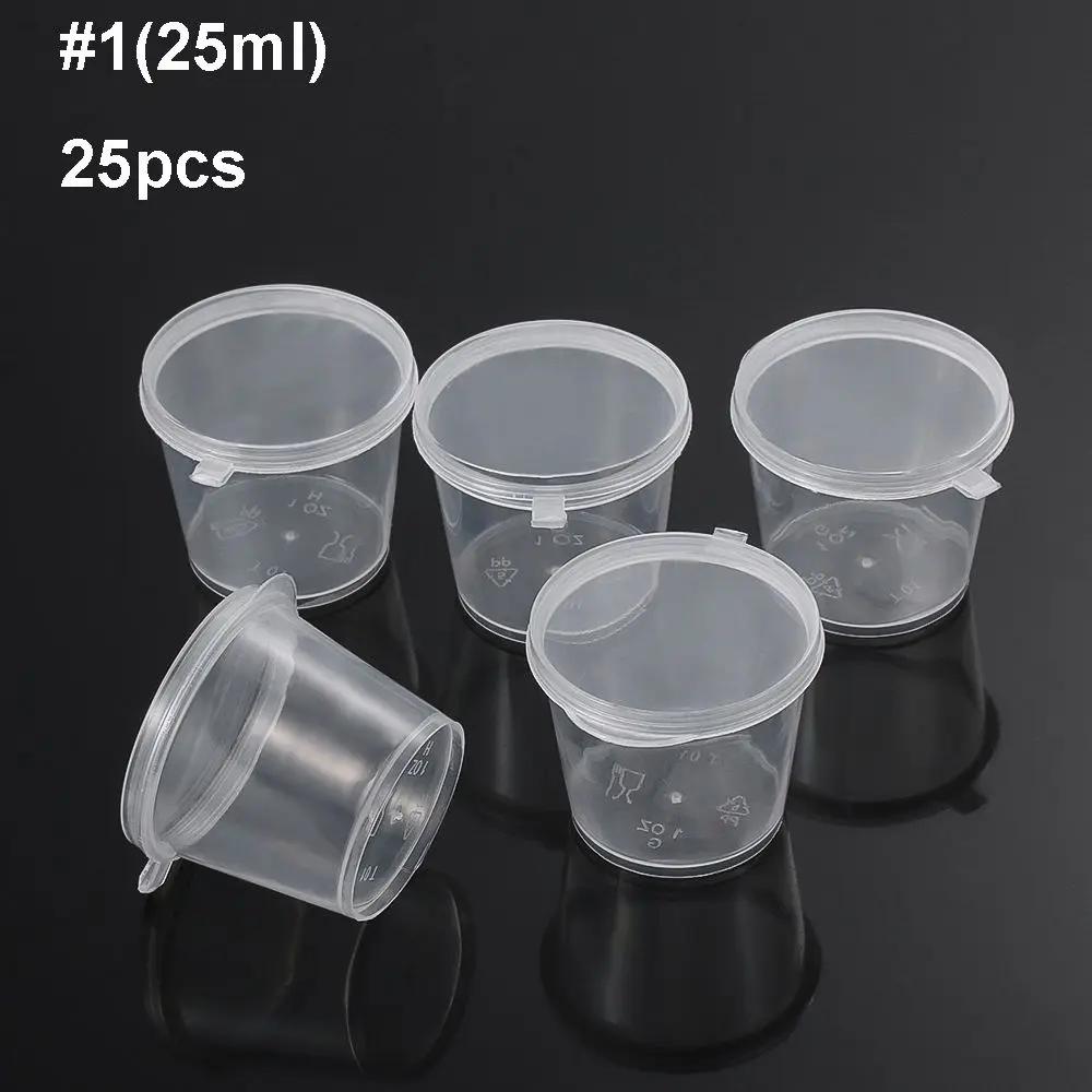 

25 Pcs 25ml/27ml/45ml Disposable Plastic Takeaway Sauce Cup Containers Food Box with Hinged Lids Small Pigment Paint Box Palette