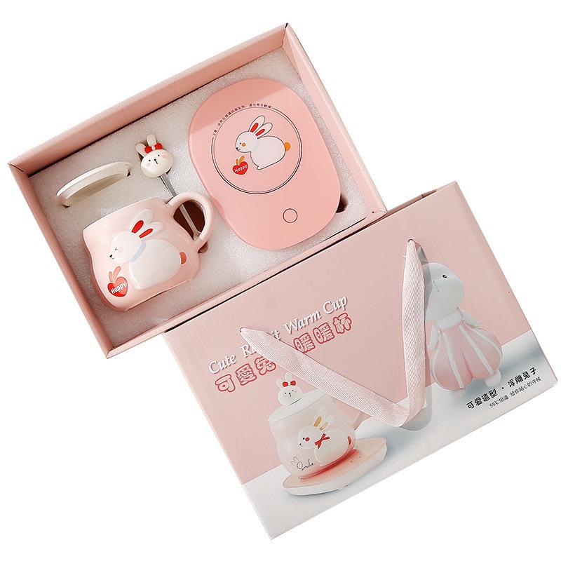 Rabbit Warm Warm Constant Temperature Cup Heating Coaster Insulated Ceramic Cup Cute Gift Water Cup Souvenir Set