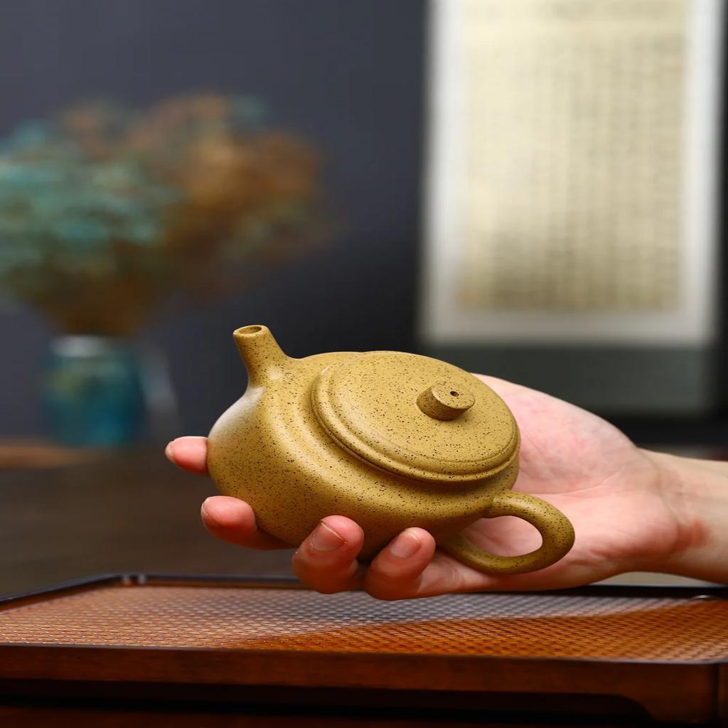 Handmade 160cc Yellow Orange Peel Master Kettle Flat Teapot - Grapefruit Peel Infused Oolong Tea Ceremony Health Pot - Your Favo