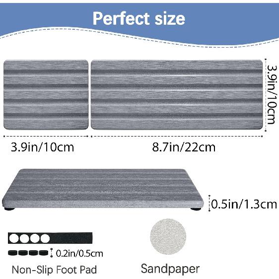 Set of 3 Diatomite Hand Soap Holder, Water Absorbing Stone Tray for Kitchen Countertop, Fast-Drying Bathroom Trays(1pcs 22 x 10cm + 2pcs 10 x 10cm