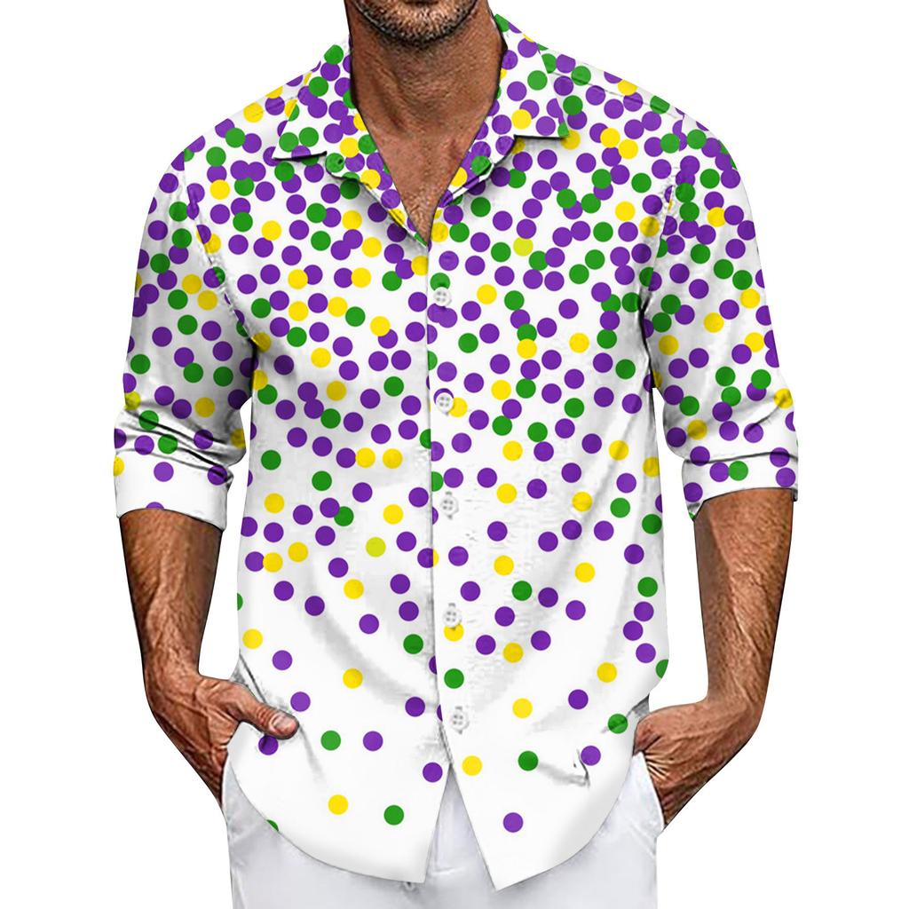 Men's Summer New Loose Print Long Sleeve Shirt Cardigan Beach Shirt