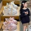 Girls' Mesh Dad sneakers2026Spring and Summer New Children's College-style White Shoes, Solid Color Sneakers, Casual Shoes