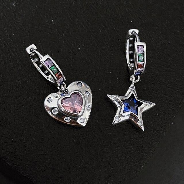 

ANENJERY асимметричные серьги-кольца с радужным цирконием и звездным сердцем, женские серьги-кольца по индивидуальному дизайну, аксессуары для пожилых людей aretes brincos