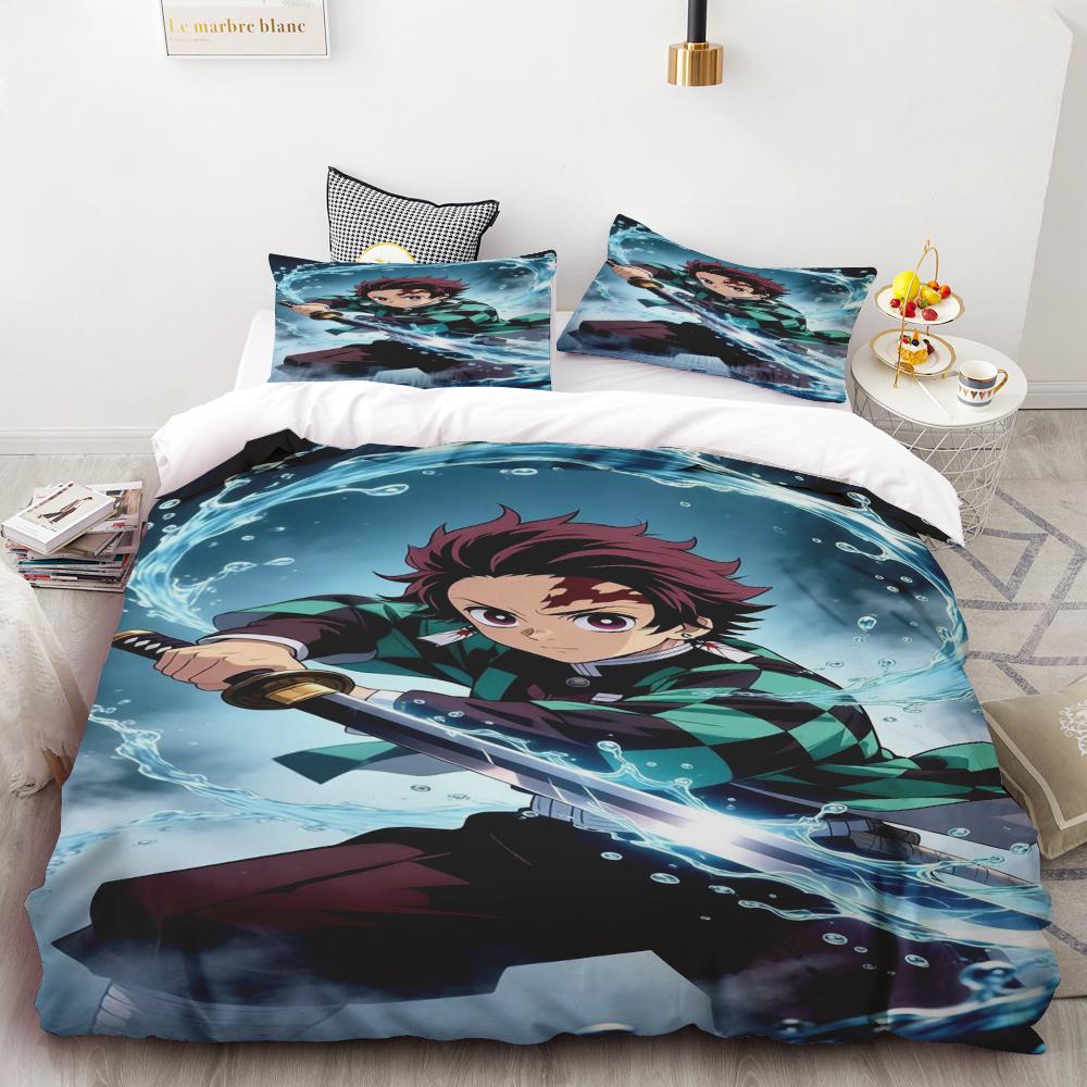 Duvet Covers Demon Slayer Bedding Sets Cartoon Comforter Bed Linen Boys Kids Single Double Size Soft Bedclothes Home Decor Anime