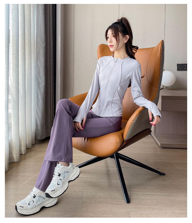 Damen Frühling/Herbst 2024 High-End Sport Fitness Yoga Set: Jacke & Schlankmachende Micro-Flare-Hose