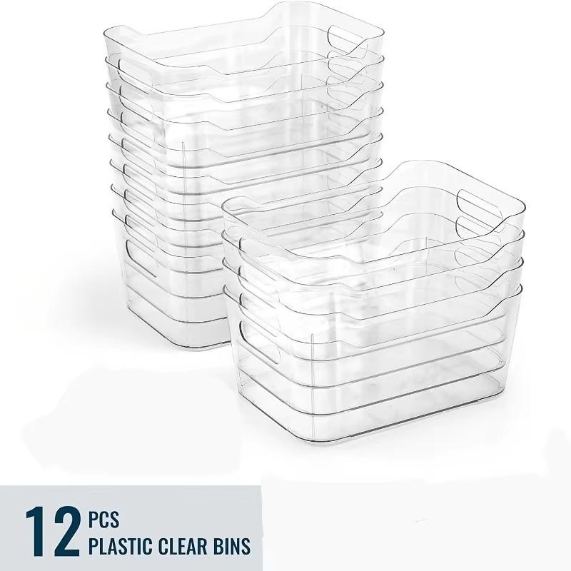 

PGY 12 Pack PET Plastic Storage Bins Organizers Versatile Clear Organizer Containers for Home Kitchen Bathroom Office Waterproof