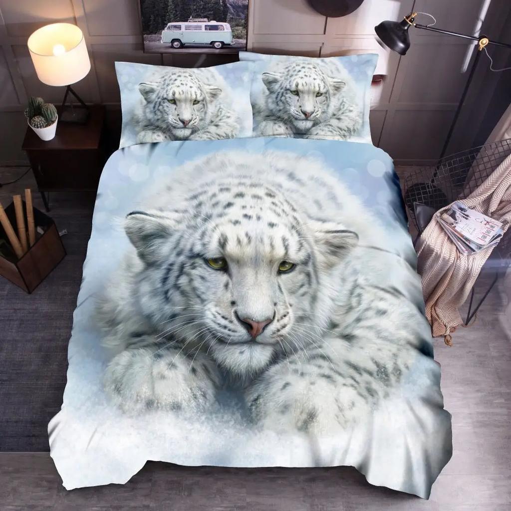 Animal Polyester Duvet Cover Set King Queen Twin Full Size Wild Animals Wolf Lion Fox Tiger 3D Print For Boys Bedding Set