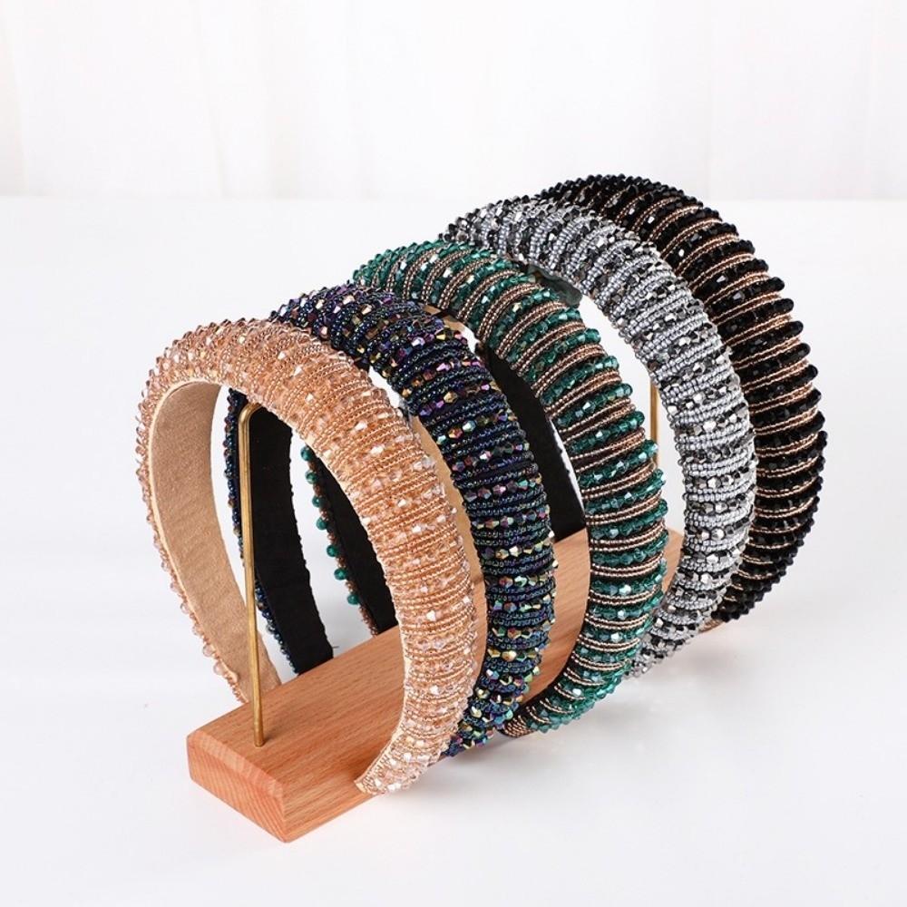 Fashion Shiny Crystal Beaded Headband Rhinestone Handmade Wide Headbands Baroque Gem Hair Hoop Hair Accessories