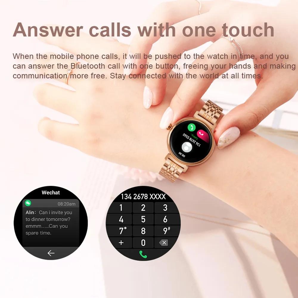 1,04-calowy ekran AMOLED Modny damski smartwatch Ekran zawsze włączony Połączenia Bluetooth Smartwatch Metalowa obudowa Zegarek z małym ekranem