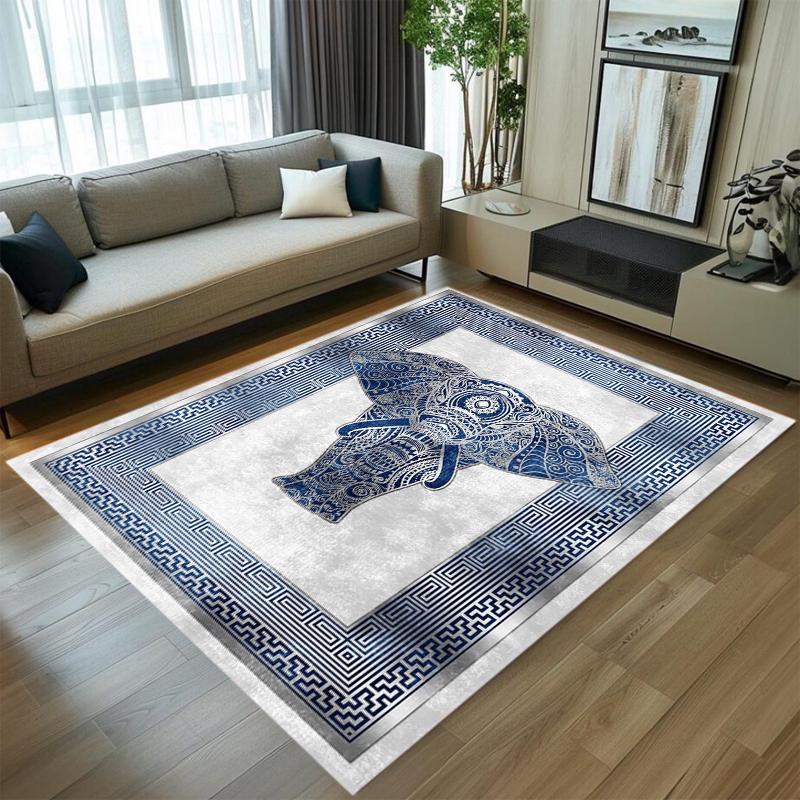 Luxury Golden Elephant Pattern Carpet Soft Non-slip Floor Mat Geometric Greek Key Rug Home Decoration for Living Room Bedroom