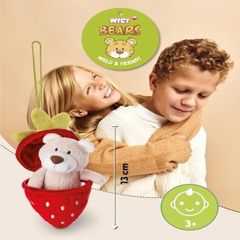 NICI Plush Bear Bendix 13cm Green Strawberry Bear Plush Toy Keychain Cuddly Stuffed Animal 49435