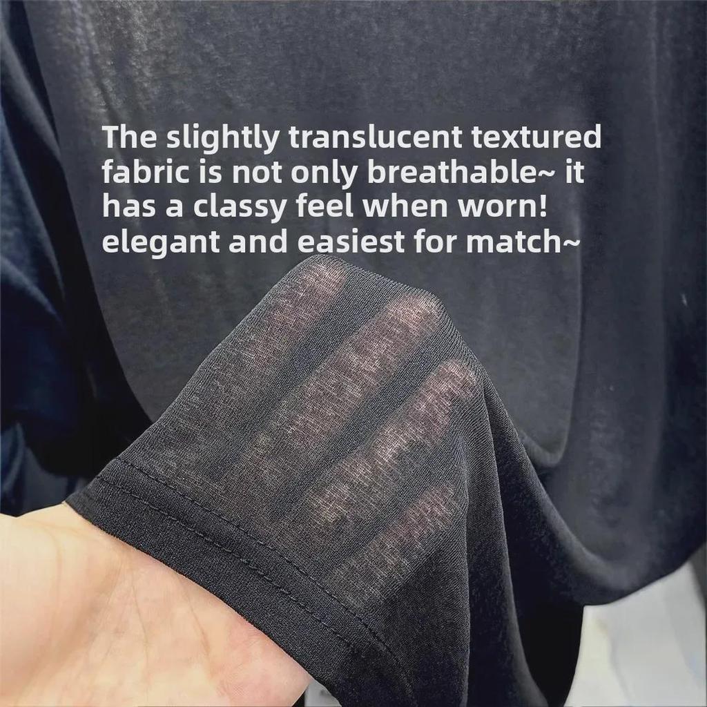 Dámská letní halenka ze síťoviny z ledového hedvábí, tenké vzdušné tričko s dlouhým rukávem, růžové