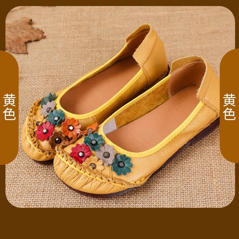 Fashion New Summer Genuine Leather Ballet Flats Women's Flower Loafers Ladies Moccasins Shallow Daily Shoes Woman Flattie Slip On Shoes