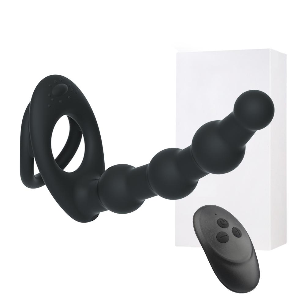 10 Speed Penis Vibrating Ring Double Penetration Strapon Dildo Anal Beads Butt Plug Rabbit Vibrator Clitoris Sex Toys for Couple