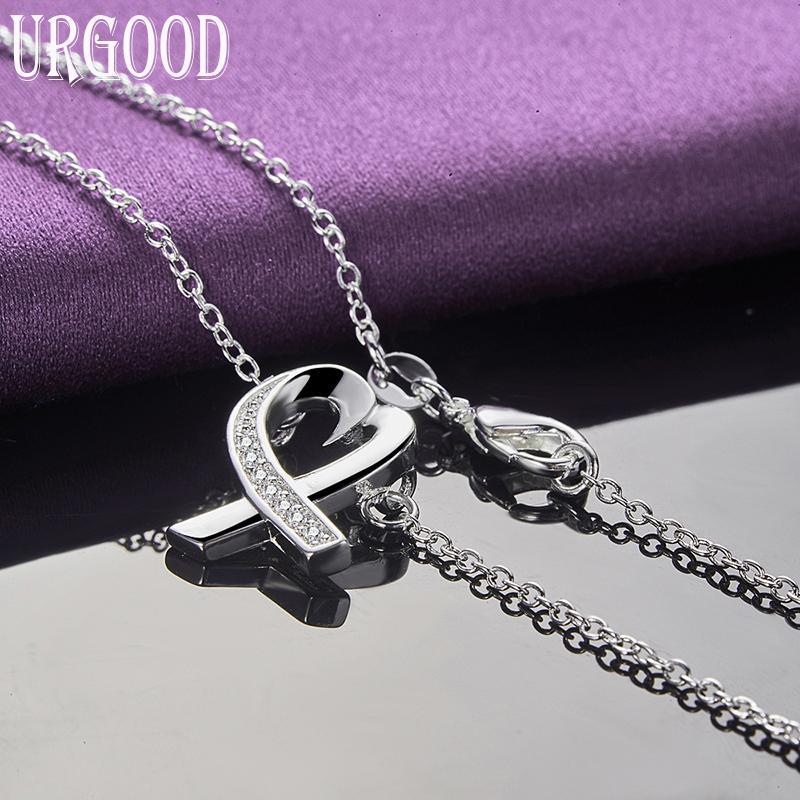 URGOOD 925 srebro serce 18 Cal naszyjnik dla kobiet moda biżuteria ślubna