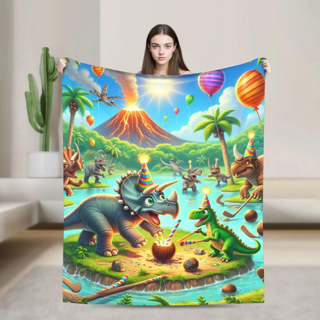 Cartoon Niedlicher Dinosaurier Weiche Warme Plüsch-Kuscheldecke für Kinder Jungen und Mädchen Flanell-Tagesdecke für Sofa Bett Außenbereich Druckabdeckung